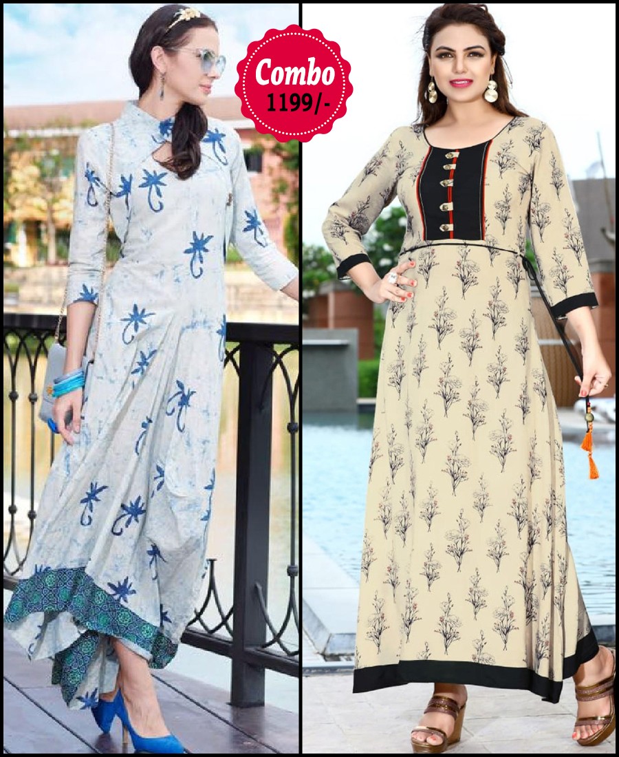RE - Elegant Multi color rayon print stitched kurti - Pack of 2