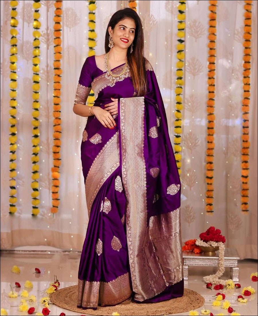 SF - Purple color Lichi Silk Saree - Latest Saree - New In - Indian