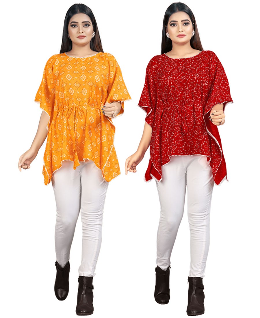 Combo of 2 Bandhani cotton Kaftan dress