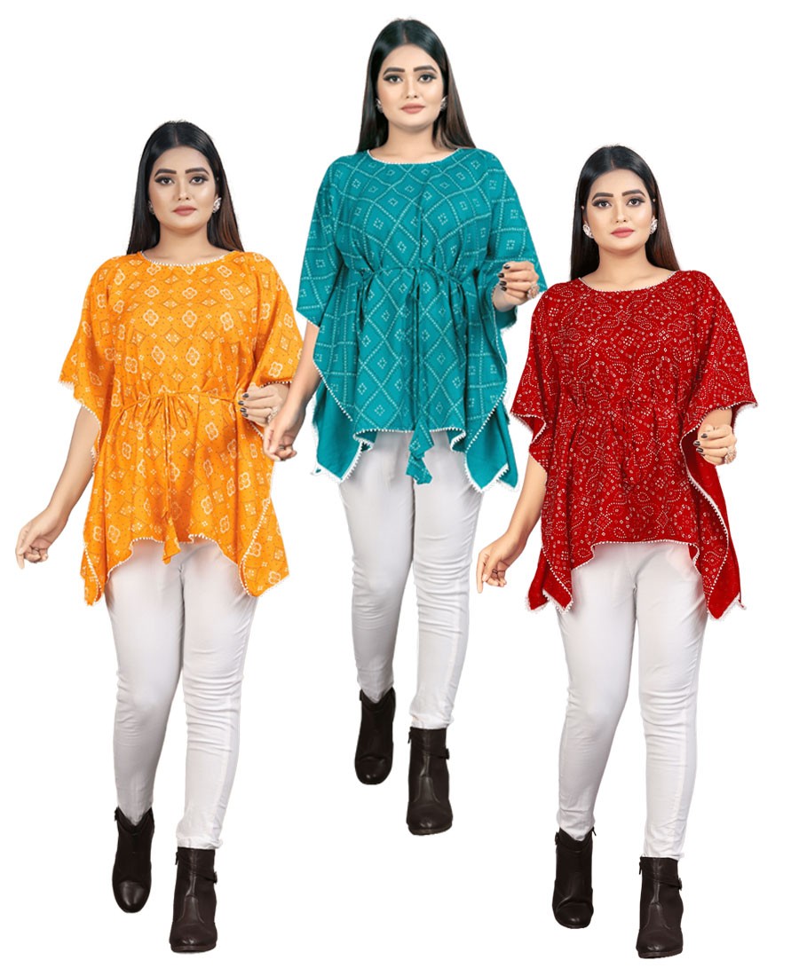 Combo of 3 Bandhani cotton Kaftan dress