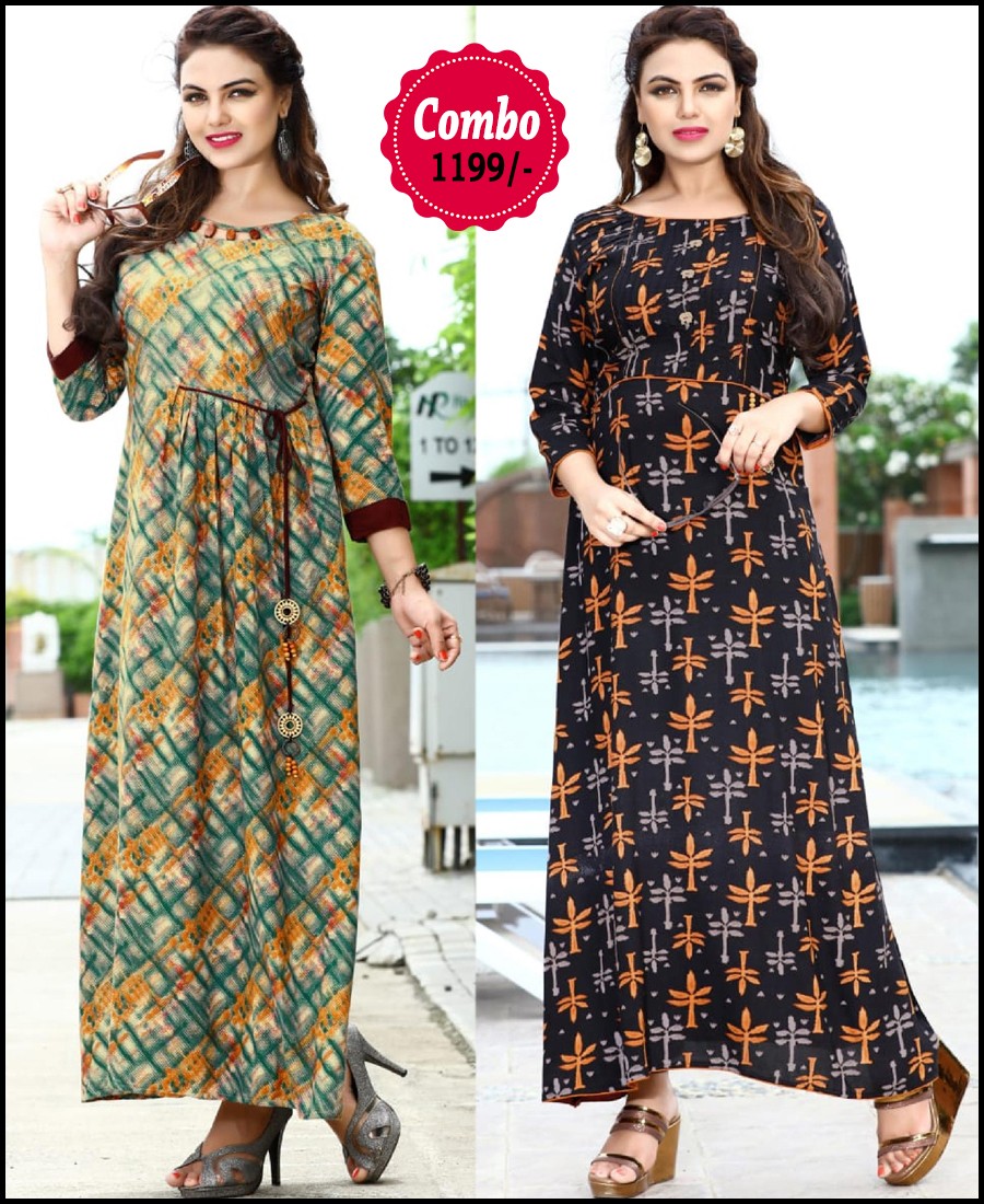 RE - Elegant Multi color rayon print stitched kurti - Pack of 2