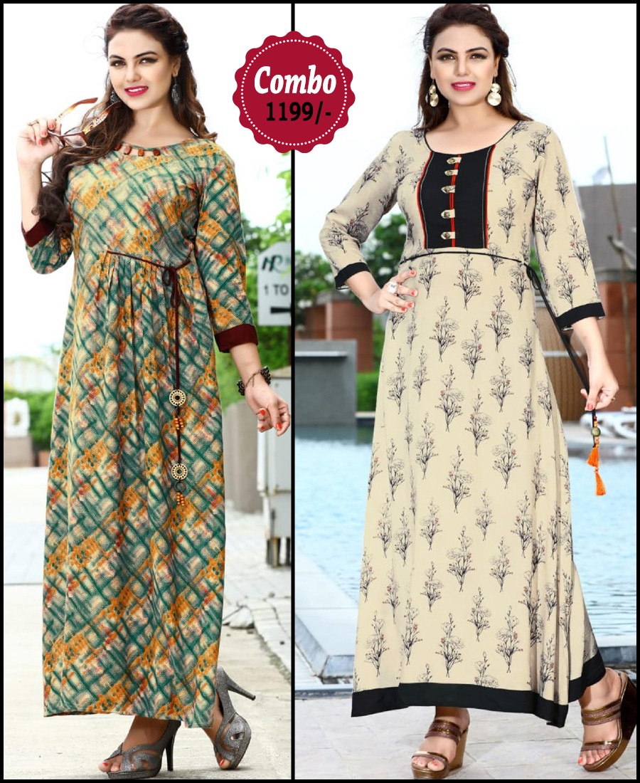 RE - Attractive multi color rayon print stitched kurti - Pack of 2