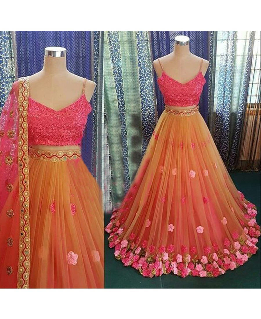VF - Floral embroidered net multi color lehenga 