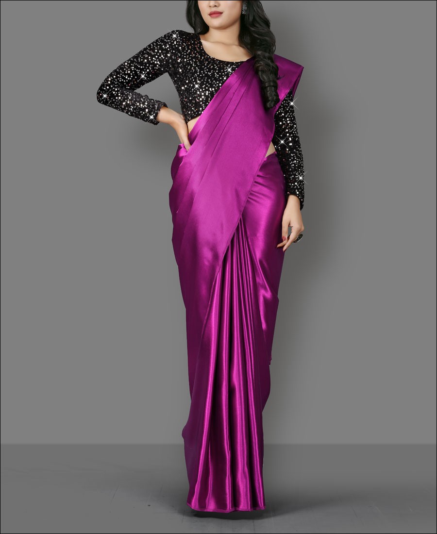 Sea green silk plain saree with designer blouse 5904
