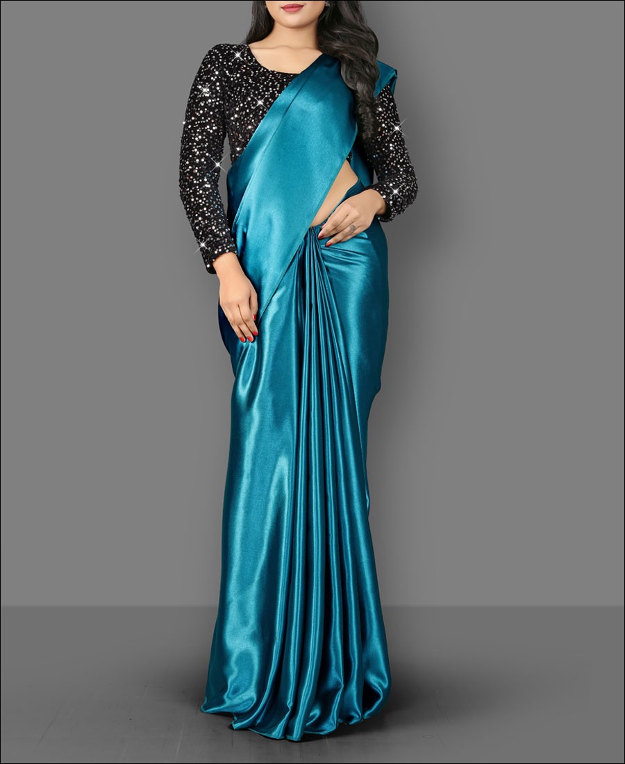 Blue plain design mysore silk saree with contrast intricate zari design  border & pallu of zari stripes