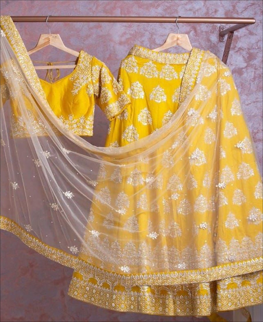 Party wear Yellow Colored Sequence Embroidery Work Lehenga Choli