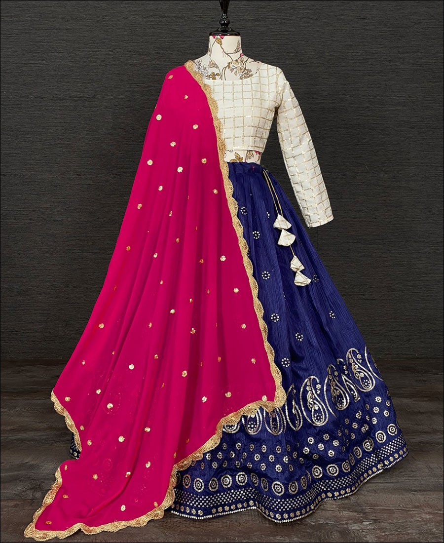 Blue Zari Weaving Work Pure Silk Lehenga – Maharani