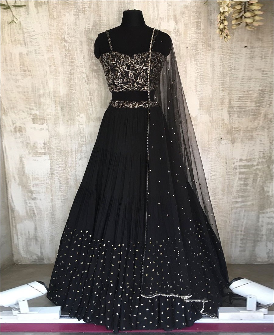 Pure Georgette Black Colour all over pearl work long dress gown-hkpdtq2012.edu.vn
