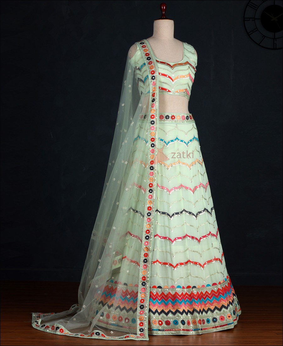 Pista Colored Georgette Party Wear Lehenga Choli - Featured Product