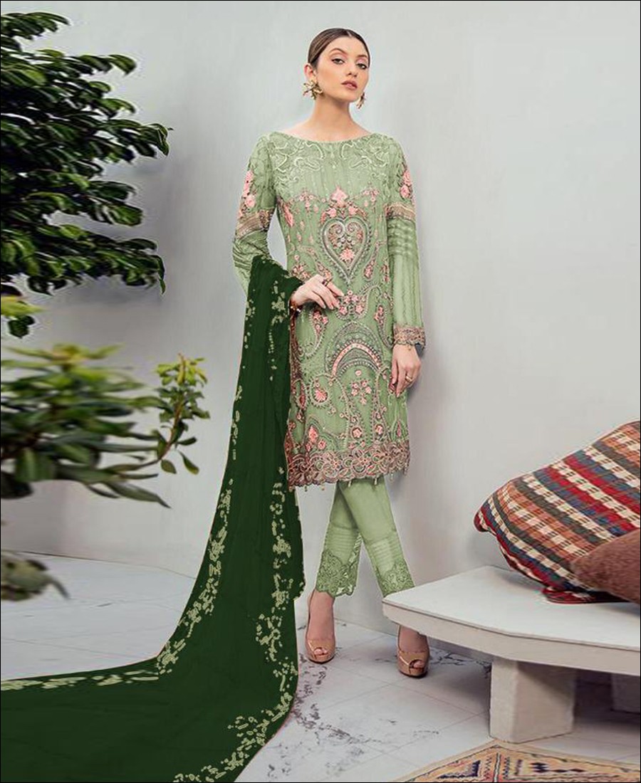 RF - Glorious Green Foux Georgette Embroidered Pakistani Straight Suit