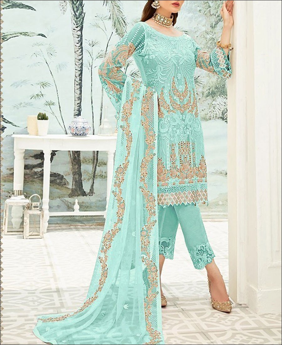 Buy Sky Blue Georgette Thread Embroidered Party Wear Suit | Designer Salwar  Suits