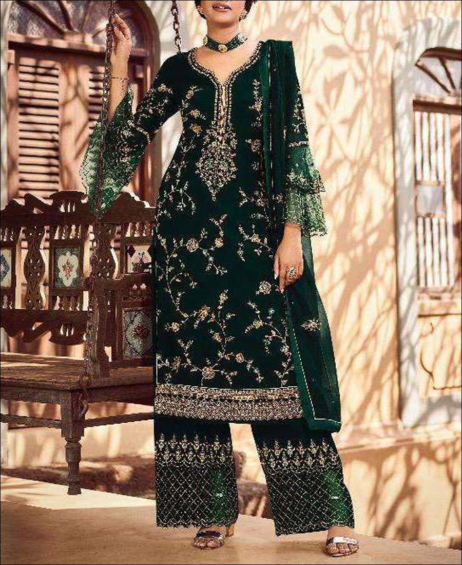Buy Rama Green Taffeta Silk Patiala Suit With Dupatta Online - dmv15290 |  Andaaz Fashion