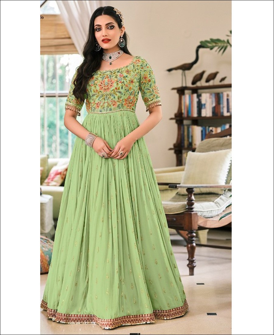 DERWAFAB Women's Georgette Semi Stitched Anarkali Salwar Suit (Anarkali  Gown Salwar Suit_SF20162 Green Free Size) : Amazon.in: Fashion
