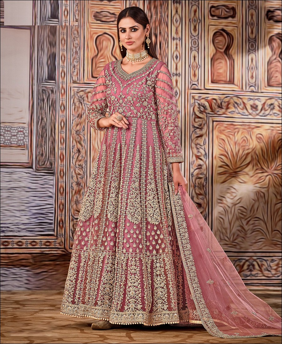 RF - Pink Butterfly Net with Embroidery Codding Work Anarkali Suit