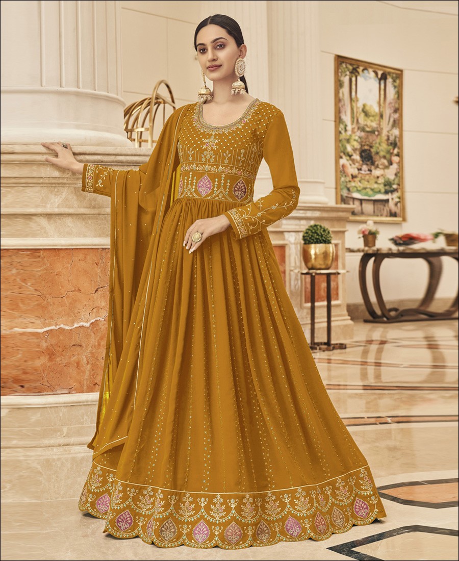 RF - Yellow Faux Georgette With Sequence Work Anarkali Salwar Suit