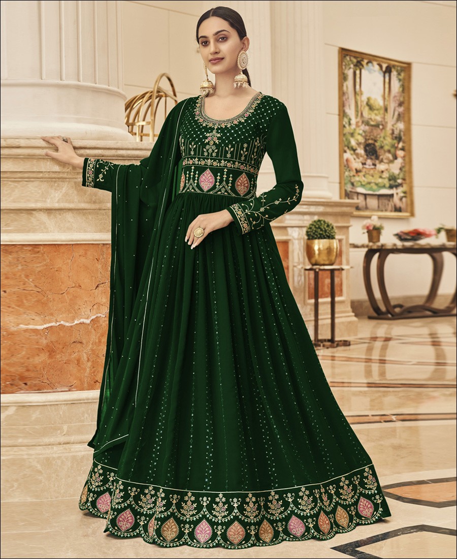 RF - Green Faux Georgette With Sequence Work Anarkali Salwar Suit