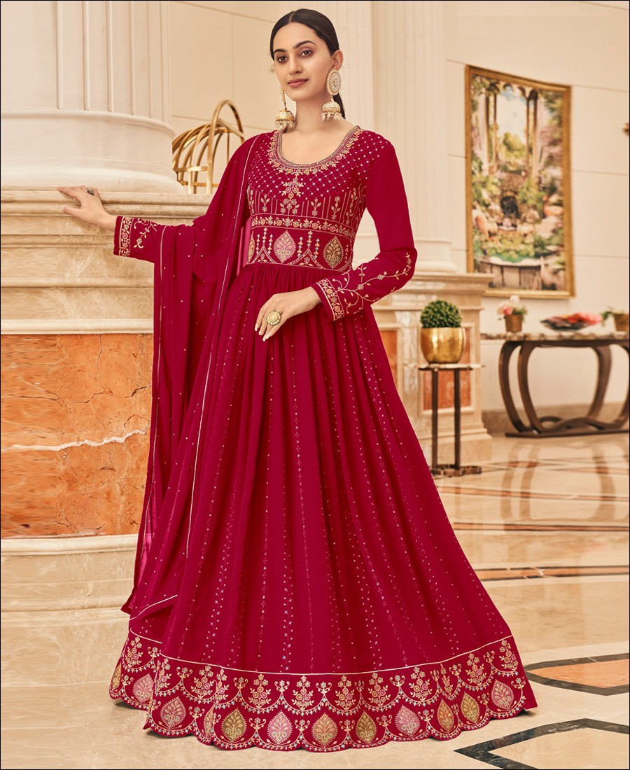 RF - Pink Faux Georgette With Sequence Work Anarkali Salwar Suit
