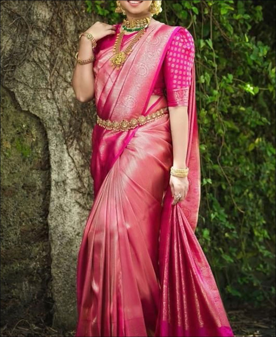 SF-Pink color Soft Lichi Silk saree - Indian