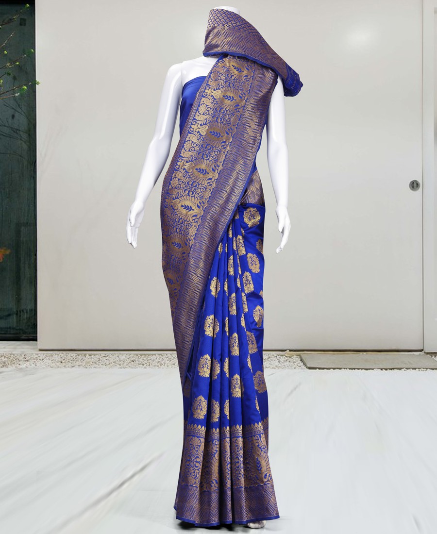 RE - Redolent blue pure jacquard silk weaving saree