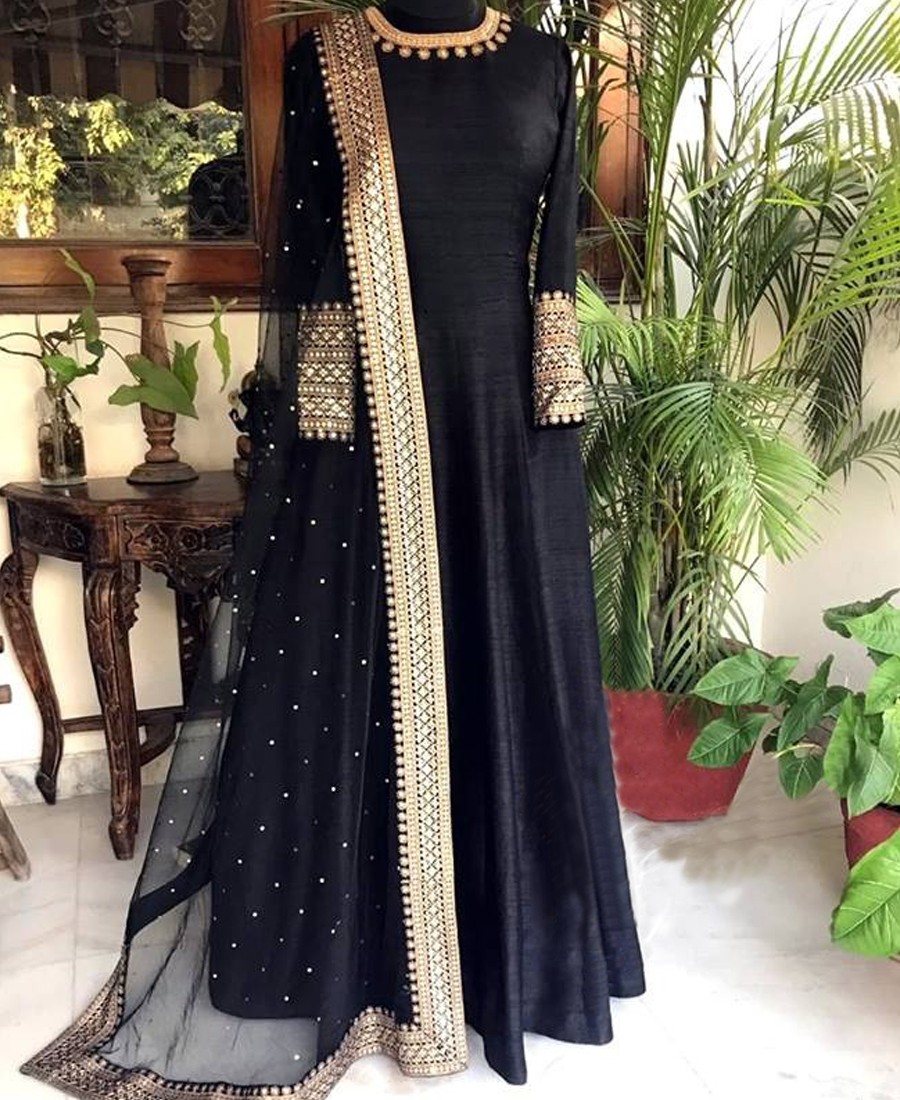 VF - Party Black Banglori Net Heavy Embroidered Gown