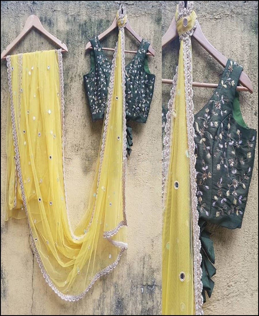VF - Designer Yellow Net Embroidered saree