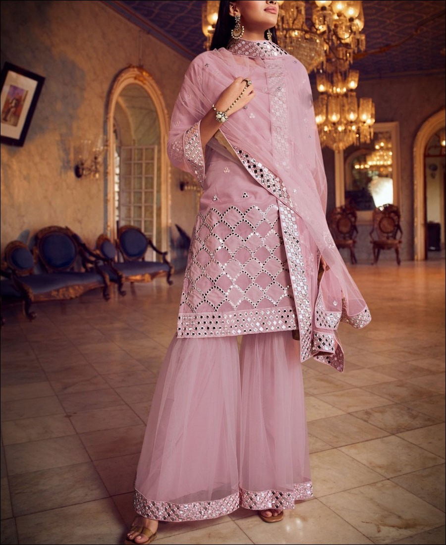 RE - Baby Pink Colored Semi-Stitched Salwar Suit
