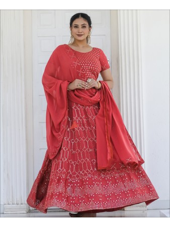Dusty Red Color Georgette Sequence Work Designer Lehenga choli