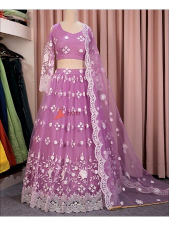 Lavender Color Soft Net Sequence and Thread Work Lehenga choli
