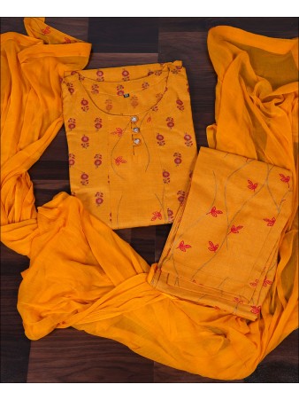 Mustard Coloured Cotton Block Print Kurti Set