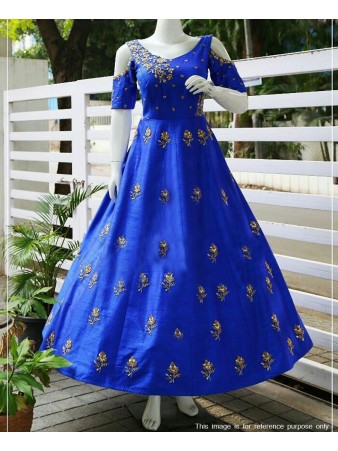 RE - Heavenly Blue Taffeta Silk Fancy Hand work Gown