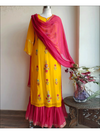 RE -Elegant Yellow Colored Georgette Semi Stiched Suit