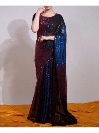 Multi Colored Sequence Work Georgette Saree