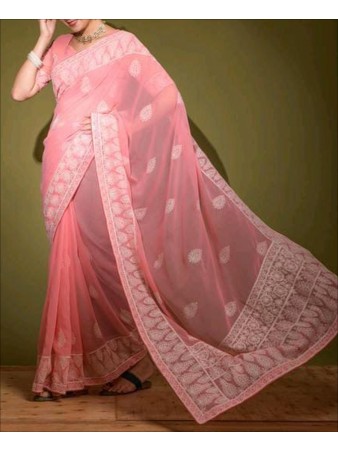 Baby Pink Color Georgette Sequence Work Saree