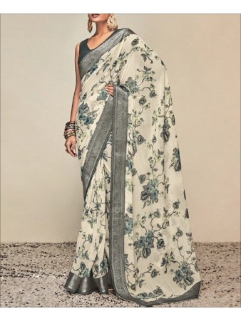 Cream Color Georgette Printed saree