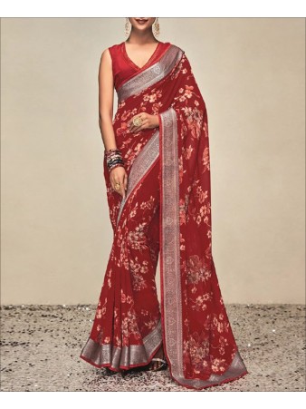 Red Color Georgette Printed saree