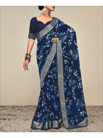 Blue Color Georgette Printed saree