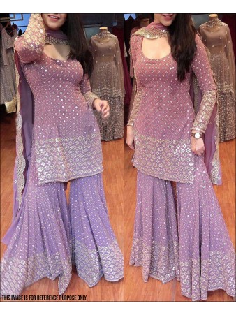 RE - Lavender Colored Faux Georgette Semi-Stiched Salwar Suit