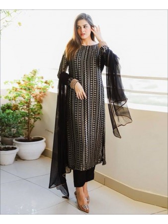 Black Color Party Wear Sequence embroidery work Suit