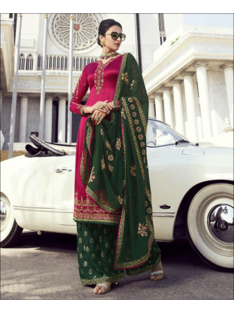 Super model pink and green Faux georgette Palazo style Suit