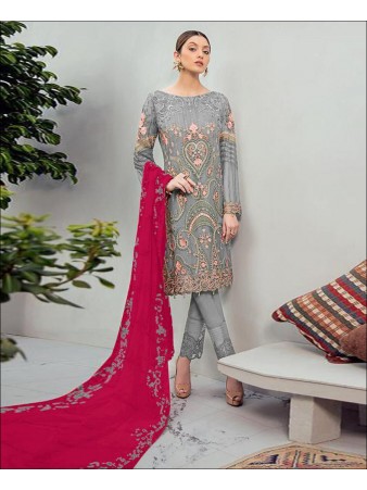 RF - Glorious Grey Foux Georgette Embroidered Pakistani Straight Suit
