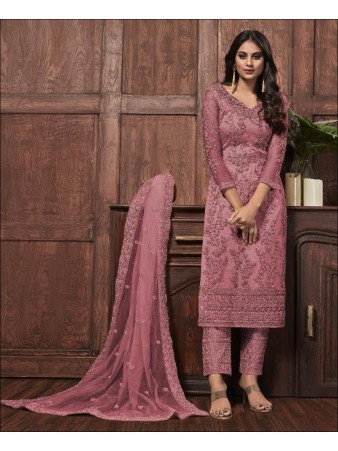 RF - Lovely Pink Butterfly Net Embroidered Pakistani Straight Suit
