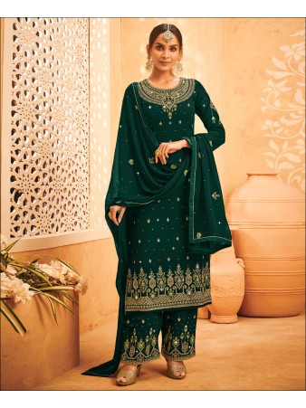 RF - Green Georgette Embroidered Semi Stitched Palazzo Suit