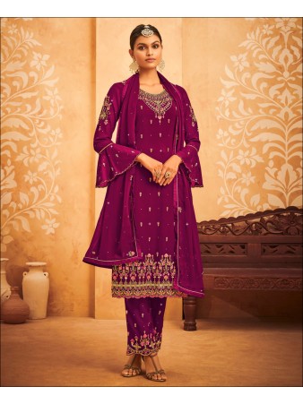 RF - Purple Georgette Embroidered Semi Stitched Palazzo Suit