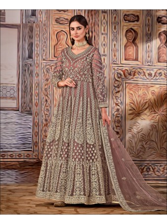 RF - Rosy Brown Butterfly Net with Embroidery Codding Work Anarkali Suit