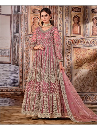 RF - Pink Butterfly Net with Embroidery Codding Work Anarkali Suit