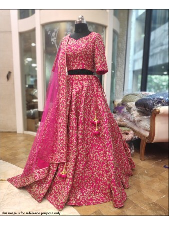RE -  Rani Pink Colored Barfi Silk Embroidered Work Lehenga