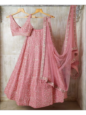 RE - Baby Pink Colored Malai Satin Silk Lehenga Choli